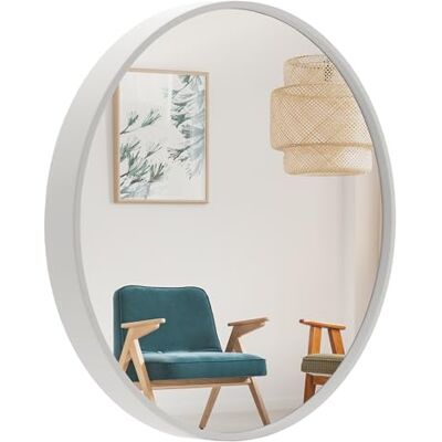ART Wandspiegel Rund Spiegel 80 cm mit Weiß eleganter Holzrahmen ART Wandspiegel Rund Spiegel 80 cm mit Weiß eleganter Holzrahmen