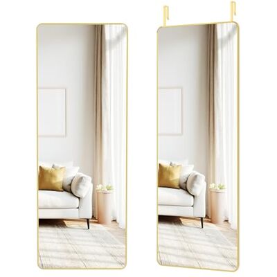 SONGMICS Ganzkörperspiegel, 120 x 40 cm, rechteckiger Spiegel, Wand- oder Türmontage, Rahmen aus Aluminiumlegierung, Hartglas, für Schlafzimmer, Wohnzimmer, Garderobe, blassgold LFM032AB01 SONGMICS Ganzkörperspiegel, 120 x 40 cm, rechteckiger Spiegel, Wand- oder Türmontage, Rahmen aus Aluminiumlegierung, Hartglas, für Schlafzimmer, Wohnzimmer, Garderobe, blassgold LFM032AB01