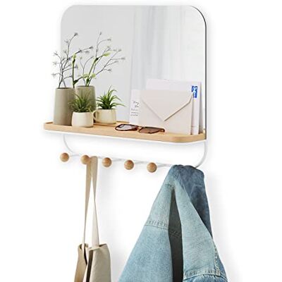 Umbra Estique Wandspiegel mit Ablage und 6 Haken, Accessoire Organizer für den Eingang, Weiss Umbra Estique Wandspiegel mit Ablage und 6 Haken, Accessoire Organizer für den Eingang, Weiss