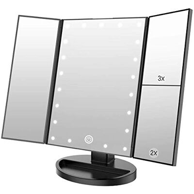 Weily Make-up-Spiegel - 3x, 2x, 1x Vergrößerung - Einstellbares LED-Licht - Schwarz Weily Make-up-Spiegel - 3x, 2x, 1x Vergrößerung - Einstellbares LED-Licht - Schwarz