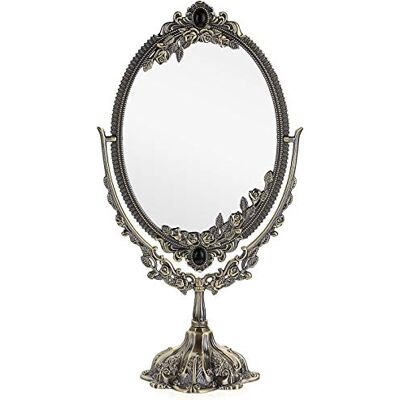 JUXYES Metall Tischplatte Antik Dekorativer Make-up-Spiegel mit Ständer, Vintage Swivel Doppelseitiger Kosmetikspiegel mit Rahmen, Retro Desktop Oval Dressing Spiegel für Badezimmer Schlafzimmer JUXYES Metall Tischplatte Antik Dekorativer Make-up-Spiegel mit Ständer, Vintage Swivel Doppelseitiger Kosmetikspiegel mit Rahmen, Retro Desktop Oval Dressing Spiegel für Badezimmer Schlafzimmer