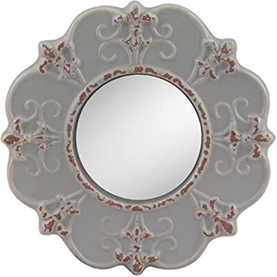 Stonebriar 20,3 cm runder hellgrauer keramischer Wandspiegel mit Aufhängehaken - Wandspiegel Stonebriar 20,3 cm runder hellgrauer keramischer Wandspiegel mit Aufhängehaken - Wandspiegel
