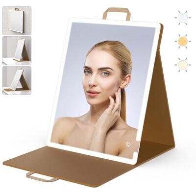 WEILY Schminkspiegel mit Beleuchtung, Tragbarer Großer Faltbarer Spiegel, Tischspiegel mit 3 Farblichtern, 2000mAh USB Wiederaufladbarer Kosmetikspiegel, PU Lederspiegel für den Schminktisch(41x51cm) WEILY Schminkspiegel mit Beleuchtung, Tragbarer Großer Faltbarer Spiegel, Tischspiegel mit 3 Farblichtern, 2000mAh USB Wiederaufladbarer Kosmetikspiegel, PU Lederspiegel für den Schminktisch(41x51cm)