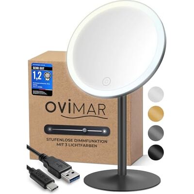 ovimar Kosmetikspiegel Skorpa schwarz mit Beleuchtung wiederaufladbar freistehend im Badezimmer 5fach Vergrößerungsspiegel Schminkspiegel mit Licht 360 Grad Spiegel ovimar Kosmetikspiegel Skorpa schwarz mit Beleuchtung wiederaufladbar freistehend im Badezimmer 5fach Vergrößerungsspiegel Schminkspiegel mit Licht 360 Grad Spiegel