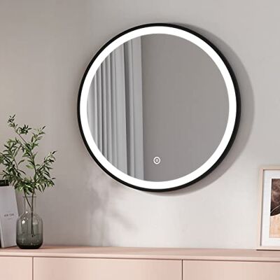 EMKE Badezimmerspiegel mit Beleuchtung, LED-Spiegel, rund, 70 cm, mit Touch-Schalter, weißes Licht, 6500 K, Rahmen schwarz EMKE Badezimmerspiegel mit Beleuchtung, LED-Spiegel, rund, 70 cm, mit Touch-Schalter, weißes Licht, 6500 K, Rahmen schwarz