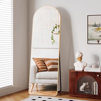 Clevich Premium Gewölbter Standspiegel 162x53 cm, Groß Wandspiegel Ganzkörperspiegel mit 3 cm Dicker Rahmen aus Aluminium und Feste Rückwand, Deko Spiegel für Wohn Schlaf Ankleidezimmer Bad, Gold Clevich Premium Gewölbter Standspiegel 162x53 cm, Groß Wandspiegel Ganzkörperspiegel mit 3 cm Dicker Rahmen aus Aluminium und Feste Rückwand, Deko Spiegel für Wohn Schlaf Ankleidezimmer Bad, Gold