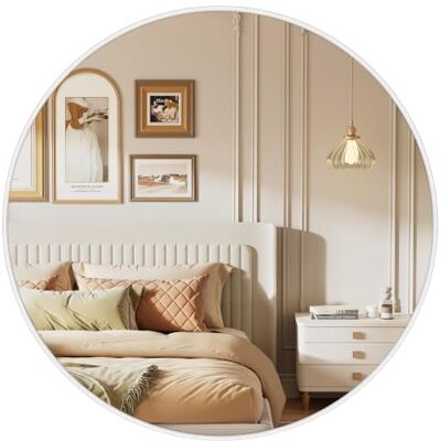 SONGMICS Runder Spiegel, Wandspiegel, Aluminiumrahmen, 61 cm Modern, einfache Montage, für Bad, Wohnzimmer, Schlafzimmer, Flur, mattweiss, BERIT Kollektion LWM102WC01 SONGMICS Runder Spiegel, Wandspiegel, Aluminiumrahmen, 61 cm Modern, einfache Montage, für Bad, Wohnzimmer, Schlafzimmer, Flur, mattweiss, BERIT Kollektion LWM102WC01