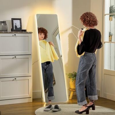 HOMCOM Ganzkörperspiegel mit LED-Beleuchtung, 150 x 40 cm Standspiegel mit 3 Lichtfarben, Wandspiegel mit Ständer, Touch-Schalter bruchsicheres Glas, Bodenspiegel für Schlafzimmer HOMCOM Ganzkörperspiegel mit LED-Beleuchtung, 150 x 40 cm Standspiegel mit 3 Lichtfarben, Wandspiegel mit Ständer, Touch-Schalter bruchsicheres Glas, Bodenspiegel für Schlafzimmer