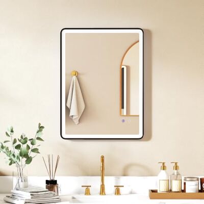 HOMCOM LED-Badezimmerspiegel mit Beleuchtung LED-Spiegel 80x60 cm Schwarz 3 Farbtemperaturen, Anti-Beschlag, Memory-Funktion, Horizontal Oder Vertikal, Dimmbarer Schminkspiegel, Schwarzer Rahmen HOMCOM LED-Badezimmerspiegel mit Beleuchtung LED-Spiegel 80x60 cm Schwarz 3 Farbtemperaturen, Anti-Beschlag, Memory-Funktion, Horizontal Oder Vertikal, Dimmbarer Schminkspiegel, Schwarzer Rahmen