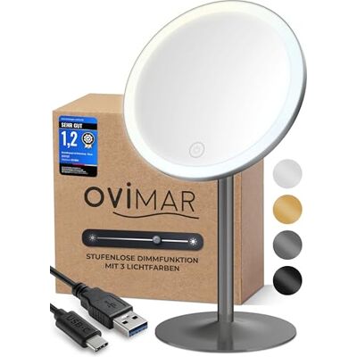 ovimar Kosmetikspiegel Larstind Gunmetal mit Beleuchtung wiederaufladbar freistehend im Badezimmer 5fach Vergrößerungsspiegel Schminkspiegel mit Licht 360 Grad Spiegel ovimar Kosmetikspiegel Larstind Gunmetal mit Beleuchtung wiederaufladbar freistehend im Badezimmer 5fach Vergrößerungsspiegel Schminkspiegel mit Licht 360 Grad Spiegel