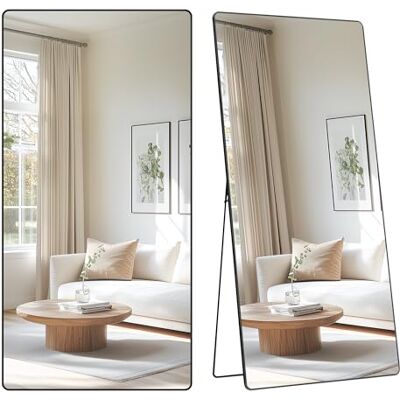SONGMICS Ganzkörperspiegel, 218 x 102 cm, rechteckiger Standspiegel Rahmen aus Aluminiumlegierung, Hartglas, für Schlafzimmer, Wohnzimmer, Garderobe, Schwarz, BERIT Kollektion LFM064BD01 SONGMICS Ganzkörperspiegel, 218 x 102 cm, rechteckiger Standspiegel Rahmen aus Aluminiumlegierung, Hartglas, für Schlafzimmer, Wohnzimmer, Garderobe, Schwarz, BERIT Kollektion LFM064BD01