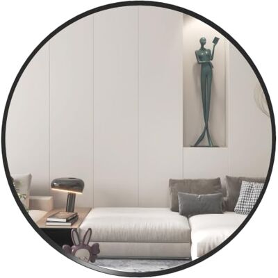 HOMCOM Wandspiegel Rund mit Aluminiumlegierungrahmen 61 x 61 cm, Schwarz Badspiegel, Dekorative Spiegel, für Bad, Wohnzimmer, Schlafzimmer HOMCOM Wandspiegel Rund mit Aluminiumlegierungrahmen 61 x 61 cm, Schwarz Badspiegel, Dekorative Spiegel, für Bad, Wohnzimmer, Schlafzimmer