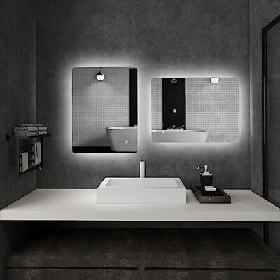 kleankin Badspiegel mit Beleuchtung 70 x 50 cm Rechteckiger LED Spiegel Wandspiegel mit Touchschalter, Memory-Funktion Lichtspiegel Beschlagfrei mit 3 Lichtfarben Weiß+Transparent kleankin Badspiegel mit Beleuchtung 70 x 50 cm Rechteckiger LED Spiegel Wandspiegel mit Touchschalter, Memory-Funktion Lichtspiegel Beschlagfrei mit 3 Lichtfarben Weiß+Transparent