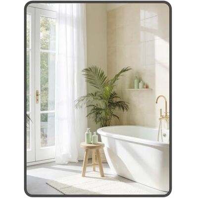 SONGMICS Spiegel für Bad, Wandspiegel, rechteckiger Spiegel, Aluminiumrahmen, 81 x 61 cm, mit Sicherheitsfolie, 2 Aufhängemöglichkeiten, für Wohn-, Schlaf- und Badezimmer, tintenschwarz LWM014BD01 SONGMICS Spiegel für Bad, Wandspiegel, rechteckiger Spiegel, Aluminiumrahmen, 81 x 61 cm, mit Sicherheitsfolie, 2 Aufhängemöglichkeiten, für Wohn-, Schlaf- und Badezimmer, tintenschwarz LWM014BD01