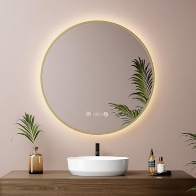 EMKE LED Badspiegel Rund 60cm, Goldrahmen, Antibeschlag und Dimmbar Runder Spiegel mit Beleuchtung, Badezimmerspiegel mit Touch, Uhr, Temperatur, Memory-Funktion, Neutrale licht EMKE LED Badspiegel Rund 60cm, Goldrahmen, Antibeschlag und Dimmbar Runder Spiegel mit Beleuchtung, Badezimmerspiegel mit Touch, Uhr, Temperatur, Memory-Funktion, Neutrale licht