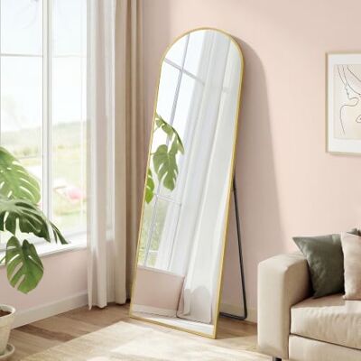 SONGMICS Ganzkörperspiegel, 150 x 40 cm, gewölbter Standspiegel, Rahmen aus Aluminiumlegierung, Hartglas, für Schlafzimmer, Wohnzimmer, Garderobe, blassgold LFM035AB01 SONGMICS Ganzkörperspiegel, 150 x 40 cm, gewölbter Standspiegel, Rahmen aus Aluminiumlegierung, Hartglas, für Schlafzimmer, Wohnzimmer, Garderobe, blassgold LFM035AB01
