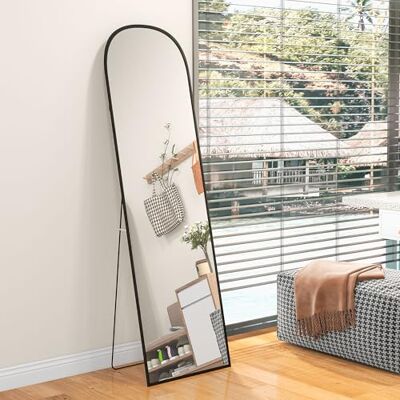 HOMCOM Ganzkörperspiegel 161,5 x 50 cm Gewölbter Standspiegel Schwarz Bruchsichere Hartglas, Alurahmen, Wandspiegel zum Anlehnen, Stehen, für Wohnzimmer Schlafzimmer Flur HOMCOM Ganzkörperspiegel 161,5 x 50 cm Gewölbter Standspiegel Schwarz Bruchsichere Hartglas, Alurahmen, Wandspiegel zum Anlehnen, Stehen, für Wohnzimmer Schlafzimmer Flur