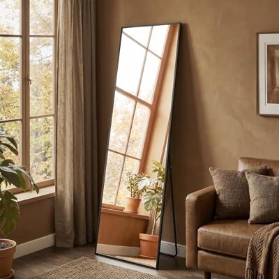 SONGMICS Ganzkörperspiegel, 150 x 40 cm, rechteckiger Standspiegel Rahmen aus Aluminiumlegierung, Stahl, Spiegelglas, rechteckige Ecken, Mattschwarz, BERIT Kollektion LFM054BD01 SONGMICS Ganzkörperspiegel, 150 x 40 cm, rechteckiger Standspiegel Rahmen aus Aluminiumlegierung, Stahl, Spiegelglas, rechteckige Ecken, Mattschwarz, BERIT Kollektion LFM054BD01
