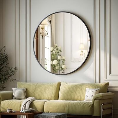 ZenoMirris Spiegel Rund Schwarz 122cm, runder Wandspiegel mit Aluminiumrahmen, Einfache Montage, Modern Spiegel zum Aufhängen und Anlehnen für Badezimmer, Wohnzimmer, Schlafzimmer ZenoMirris Spiegel Rund Schwarz 122cm, runder Wandspiegel mit Aluminiumrahmen, Einfache Montage, Modern Spiegel zum Aufhängen und Anlehnen für Badezimmer, Wohnzimmer, Schlafzimmer