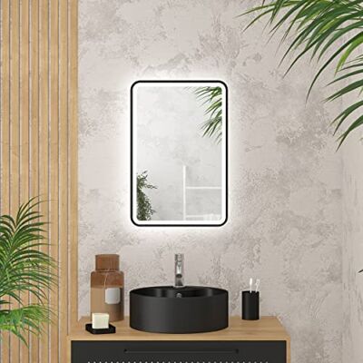 AURLANE Badezimmerspiegel mit LED-Beleuchtung und schwarzem Rand – 40 x 60 cm – GO Black LED AURLANE Badezimmerspiegel mit LED-Beleuchtung und schwarzem Rand – 40 x 60 cm – GO Black LED