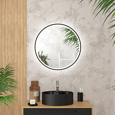 AURLANE Badezimmerspiegel, rund, mit LED-Beleuchtung und schwarzem Rand, Durchmesser 60 cm, GO Black LED AURLANE Badezimmerspiegel, rund, mit LED-Beleuchtung und schwarzem Rand, Durchmesser 60 cm, GO Black LED