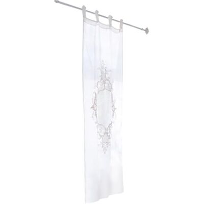 Loberon Gardine Leia, mit Ornament-Stickerei, Romantisches Vintage-Flair, dekorative Bindebänder zur Anbringung, Fensterdekoration, Sichtschutz, Vorhang, Leinen, Creme Loberon Gardine Leia, mit Ornament-Stickerei, Romantisches Vintage-Flair, dekorative Bindebänder zur Anbringung, Fensterdekoration, Sichtschutz, Vorhang, Leinen, Creme