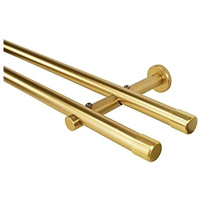 iso-design Gardinenstange 2-läufig 20 mm Durchmesser Farbe Messing matt, Komplettset aus Metall, Vorhangstange zur Wandmontage, mit Wandhaltern und Endstück Kappe, 180 cm iso-design Gardinenstange 2-läufig 20 mm Durchmesser Farbe Messing matt, Komplettset aus Metall, Vorhangstange zur Wandmontage, mit Wandhaltern und Endstück Kappe, 180 cm