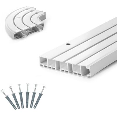 DQ-PP GARDINENSCHIENEN und Rundbogen Set – 240cm – PVC – 3-läufig – Weiss – inkl. Befestigungsmaterial – 2,4m (150cm + 90cm + Verbinder) – Gardinen Schiene Vorhangschienen DQ-PP GARDINENSCHIENEN und Rundbogen Set – 240cm – PVC – 3-läufig – Weiss – inkl. Befestigungsmaterial – 2,4m (150cm + 90cm + Verbinder) – Gardinen Schiene Vorhangschienen