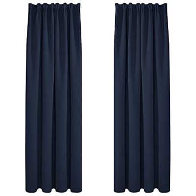 Deconovo Gardinen Vorhang Blickdichte Verdunkelungsvorhang Kräuselband gegen Kälte, 180x140cm(HöhexBreite), Dunkelblau, 2er Set 2er Set, H 180 x B 140 cm, Wohnzimmer Gardinen, Schlafzimmer Gardinen, Thermal Curtains, Sichtschutz, UV-schutz, Übergardinen Deconovo Gardinen Vorhang Blickdichte Verdunkelungsvorhang Kräuselband gegen Kälte, 180x140cm(HöhexBreite), Dunkelblau, 2er Set 2er Set, H 180 x B 140 cm, Wohnzimmer Gardinen, Schlafzimmer Gardinen, Thermal Curtains, Sichtschutz, UV-schutz, Übergardinen