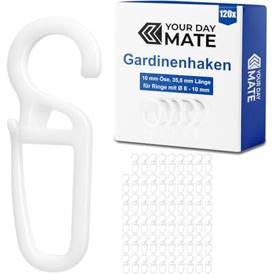 Your Day Mate Vorhanghaken für Gardinen Ringe, 60 Stück, mit Ø 10 mm Öse, für Gardinenringe bis 10 mm Dicke, in Weiss, Gardinenringe Haken zum Einhängen, Faltenlegehaken für Vorhangringe, Vorhang Haken Clip Your Day Mate Vorhanghaken für Gardinen Ringe, 60 Stück, mit Ø 10 mm Öse, für Gardinenringe bis 10 mm Dicke, in Weiss, Gardinenringe Haken zum Einhängen, Faltenlegehaken für Vorhangringe, Vorhang Haken Clip