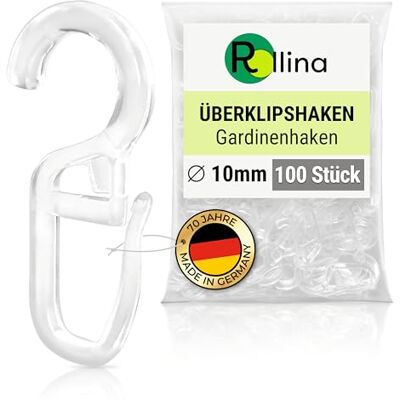 Rollina Überklipshaken transparent (100 STK) Gardinenhaken Ø 10mm Kopf Zum Einhängen in Gardinenringe, Vorhangringe, Kräuselband Praktische Vorhang Haken, S Haken Stabile Ausführung Glasklar Rollina Überklipshaken transparent (100 STK) Gardinenhaken Ø 10mm Kopf Zum Einhängen in Gardinenringe, Vorhangringe, Kräuselband Praktische Vorhang Haken, S Haken Stabile Ausführung Glasklar
