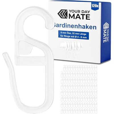 Your Day Mate Vorhanghaken für Gardinen Ringe, 120 Stück, mit Ø 6 mm Öse, für Gardinenringe mit 4 bis 6 mm, in Transparent, Gardinenringe Haken zum Einhängen, Faltenlegehaken für Vorhangringe, Vorhang Haken Clip Your Day Mate Vorhanghaken für Gardinen Ringe, 120 Stück, mit Ø 6 mm Öse, für Gardinenringe mit 4 bis 6 mm, in Transparent, Gardinenringe Haken zum Einhängen, Faltenlegehaken für Vorhangringe, Vorhang Haken Clip