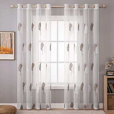 MIULEE Gardinen mit Kaffee und Weiss Blätter Muster 2er Set 140x245cm Modern Stickerei Wohnzimmer Vorhänge Transparent mit ösen für Schlafzimmer Deko, Schöne Blätter Muster Vorhang Fenster MIULEE Gardinen mit Kaffee und Weiss Blätter Muster 2er Set 140x245cm Modern Stickerei Wohnzimmer Vorhänge Transparent mit ösen für Schlafzimmer Deko, Schöne Blätter Muster Vorhang Fenster