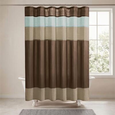Madison Park Amherst Badezimmer-Duschvorhang, Kunstseide, gestreift, modern, Mikrofaser, 183 x 183 cm, Blau Madison Park Amherst Badezimmer-Duschvorhang, Kunstseide, gestreift, modern, Mikrofaser, 183 x 183 cm, Blau