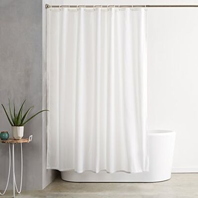 Amazon Duschvorhang, Wasser- und schimmelresistenter Stoff, Badezimmervorhang mit Ösen und Haken, maschinenwaschbar, 183 x 183 cm, Weiß Amazon Duschvorhang, Wasser- und schimmelresistenter Stoff, Badezimmervorhang mit Ösen und Haken, maschinenwaschbar, 183 x 183 cm, Weiß