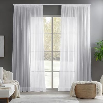 Deconovo Voile Vorhang Schlafzimmer Übergardinen mit Kräuselband Weiß 2er Set, H 242 x B 132 cm, Voile Gardine Durchsichtig, für Schienensystem, für Küche Badezimmer Fenster, Wohnzimmer Modern Deconovo Voile Vorhang Schlafzimmer Übergardinen mit Kräuselband Weiß 2er Set, H 242 x B 132 cm, Voile Gardine Durchsichtig, für Schienensystem, für Küche Badezimmer Fenster, Wohnzimmer Modern