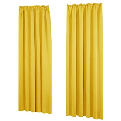 Deconovo Blickdichte Gardinen Kräuselband für Schienen Vorhänge Senfgelb 2er Set, H 260 x B 140 cm, Verdunkelungsvorhang für Schiene, Hitzeschutz, für Wohnzimmer, Sonnenschutz, Wärmehaltung Vorhang Deconovo Blickdichte Gardinen Kräuselband für Schienen Vorhänge Senfgelb 2er Set, H 260 x B 140 cm, Verdunkelungsvorhang für Schiene, Hitzeschutz, für Wohnzimmer, Sonnenschutz, Wärmehaltung Vorhang