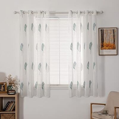MIULEE Gardinen mit Türkis und Weiss Blätter Muster 2er Set 140x175cm Modern Stickerei Wohnzimmer Vorhänge Transparent mit ösen für Schlafzimmer Deko, Schöne Blätter Muster Vorhang Fenster MIULEE Gardinen mit Türkis und Weiss Blätter Muster 2er Set 140x175cm Modern Stickerei Wohnzimmer Vorhänge Transparent mit ösen für Schlafzimmer Deko, Schöne Blätter Muster Vorhang Fenster