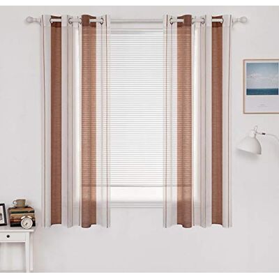 MIULEE Voile Gardinen Braun-Weiß mit Ösen 2er Set 140x175 cm Halbtransparenter Voile mit Streifenmuster für Wohnzimmer, Schlafzimmer und kleine Fenster. MIULEE Voile Gardinen Braun-Weiß mit Ösen 2er Set 140x175 cm Halbtransparenter Voile mit Streifenmuster für Wohnzimmer, Schlafzimmer und kleine Fenster.