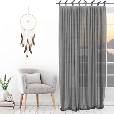 Soleil d'ocre , Spirit Voile-Gardine mit Bindebändern, Grau, 140x250 cm Soleil d'ocre , Spirit Voile-Gardine mit Bindebändern, Grau, 140x250 cm