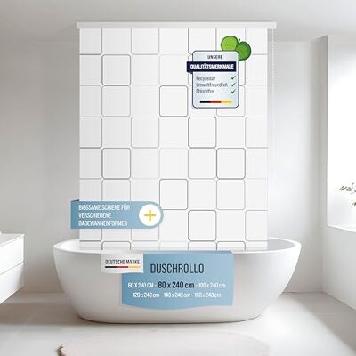 Rapid Teck Halb-Kassetten Duschrollo 80 cm x 240 cm in verschiedenen Designs Duschvorhang mit Seilzug – moderner Badewannenvorhang – platzsparendes Duschvorhang Rollo Rapid Teck Halb-Kassetten Duschrollo 80 cm x 240 cm in verschiedenen Designs Duschvorhang mit Seilzug – moderner Badewannenvorhang – platzsparendes Duschvorhang Rollo