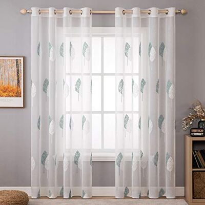 MIULEE Wohnzimmer Vorhänge Transparent mit Türkis und Weiss Blätter Muster, Modern Stickerei Gardinen Ösen für Schlafzimmer Deko, 2er Set Schöne Blätter Muster Vorhang Fenster H 245 x B 140 MIULEE Wohnzimmer Vorhänge Transparent mit Türkis und Weiss Blätter Muster, Modern Stickerei Gardinen Ösen für Schlafzimmer Deko, 2er Set Schöne Blätter Muster Vorhang Fenster H 245 x B 140