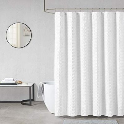 Madison Park Metro MP70-6707 Badezimmer-Dusche, strukturiertes gewebtes Clip-Design, modernes Design aus der Mitte des Jahrhunderts, 183 x 183 cm, Weiß Bietet Privatsphäre, maschinenwaschbar, geometrisches Muster, Öko-Tex-zertifiziert Madison Park Metro MP70-6707 Badezimmer-Dusche, strukturiertes gewebtes Clip-Design, modernes Design aus der Mitte des Jahrhunderts, 183 x 183 cm, Weiß Bietet Privatsphäre, maschinenwaschbar, geometrisches Muster, Öko-Tex-zertifiziert