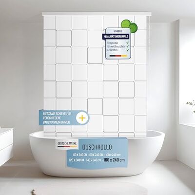Rapid Teck Halb-Kassetten Duschrollo 160 cm x 240 cm in verschiedenen Designs Duschvorhang mit Seilzug – moderner Badewannenvorhang – platzsparendes Duschvorhang Rollo Rapid Teck Halb-Kassetten Duschrollo 160 cm x 240 cm in verschiedenen Designs Duschvorhang mit Seilzug – moderner Badewannenvorhang – platzsparendes Duschvorhang Rollo