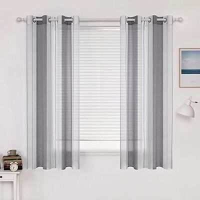MIULEE Voile Gardinen Grau-Weiß mit Ösen 2er Set 140x175 cm Halbtransparenter Voile mit Streifenmuster für Wohnzimmer, Schlafzimmer und kleine Fenster. MIULEE Voile Gardinen Grau-Weiß mit Ösen 2er Set 140x175 cm Halbtransparenter Voile mit Streifenmuster für Wohnzimmer, Schlafzimmer und kleine Fenster.