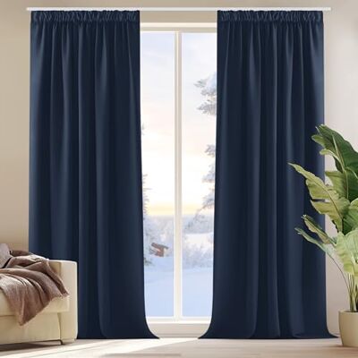 Deconovo Gardinen für Schienensystem Blickdicht Vorhänge Deko Dunkelblau 2er Set, H 160 x B 132 cm, Thermal Curtains, Schlafzimmer Gardinen, Raumtrenner Vorhang, Gardinen Kurz, für Schienensystem Deconovo Gardinen für Schienensystem Blickdicht Vorhänge Deko Dunkelblau 2er Set, H 160 x B 132 cm, Thermal Curtains, Schlafzimmer Gardinen, Raumtrenner Vorhang, Gardinen Kurz, für Schienensystem