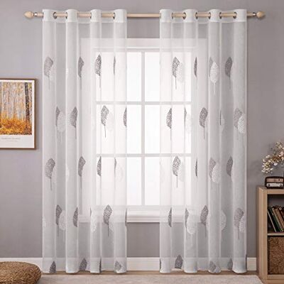 MIULEE Gardinen mit Grau und Weiss Blätter Muster 2er Set 140x245cm Modern Stickerei Wohnzimmer Vorhänge Transparent mit ösen für Schlafzimmer Deko, Schöne Blätter Muster Vorhang Fenster MIULEE Gardinen mit Grau und Weiss Blätter Muster 2er Set 140x245cm Modern Stickerei Wohnzimmer Vorhänge Transparent mit ösen für Schlafzimmer Deko, Schöne Blätter Muster Vorhang Fenster