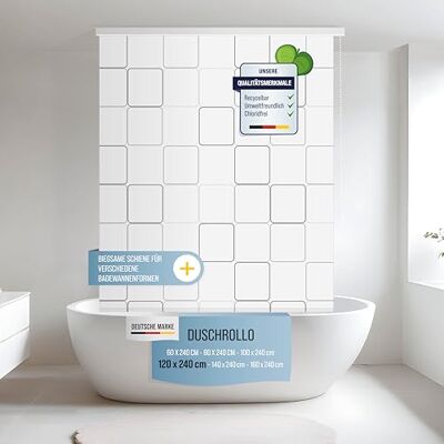 Rapid Teck Halb-Kassetten Duschrollo 120 cm x 240 cm in verschiedenen Designs Duschvorhang mit Seilzug – moderner Badewannenvorhang – platzsparendes Duschvorhang Rollo Rapid Teck Halb-Kassetten Duschrollo 120 cm x 240 cm in verschiedenen Designs Duschvorhang mit Seilzug – moderner Badewannenvorhang – platzsparendes Duschvorhang Rollo