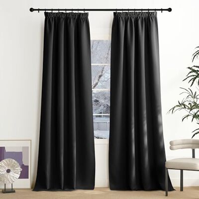 NICETOWN Schwarze Gardinen Blickdicht Thermovorhang Hitzeschutz Kräuselband 2er Set, H240 x B140 cm, Verdunklungsvorhänge für Schienen, Thermo Vorhang gegen Hitze, Geeignet für Wohnzimmer, Schlafzimmer NICETOWN Schwarze Gardinen Blickdicht Thermovorhang Hitzeschutz Kräuselband 2er Set, H240 x B140 cm, Verdunklungsvorhänge für Schienen, Thermo Vorhang gegen Hitze, Geeignet für Wohnzimmer, Schlafzimmer