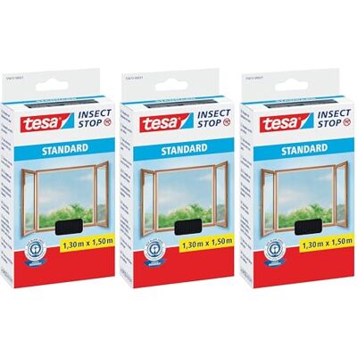 tesa Insect Stop Standard Fliegengitter für Fenster im 3er Pack Insektenschutz zuschneidbar Mückenschutz ohne Bohren 3 x Fliegen Netz 130 cm x 150 cm Anthrazit tesa Insect Stop Standard Fliegengitter für Fenster im 3er Pack Insektenschutz zuschneidbar Mückenschutz ohne Bohren 3 x Fliegen Netz 130 cm x 150 cm Anthrazit